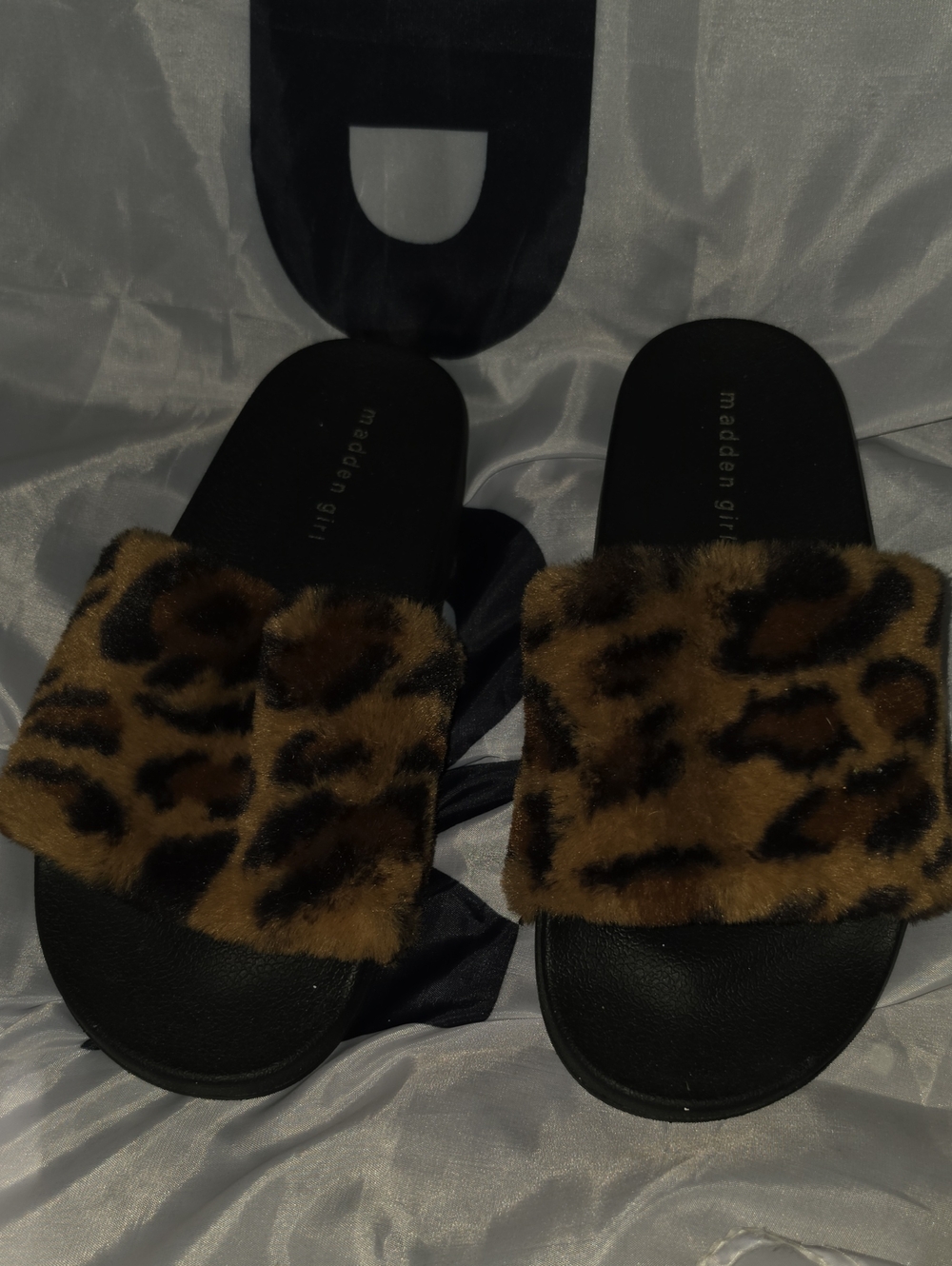 Madden Girl Leopard Faux-Fur Slide Sandals - Black & Brown